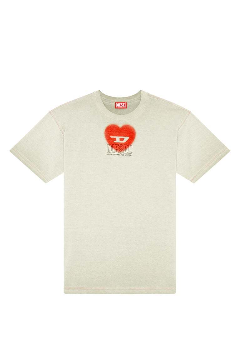 T-shirt with heart print-Beige