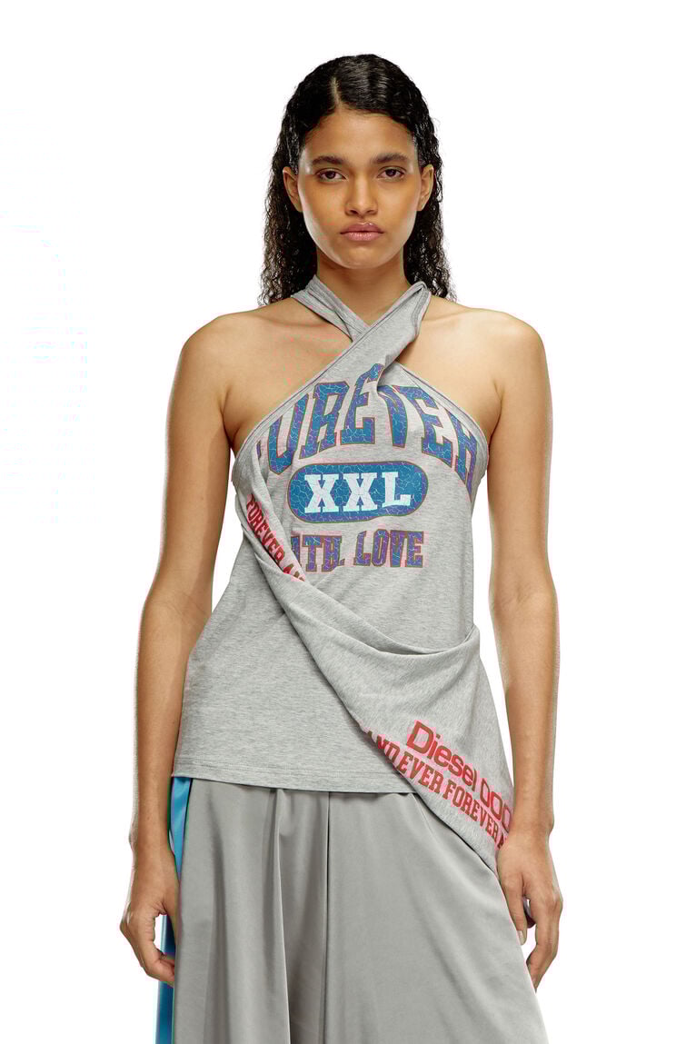 College tank top with twisted front- Light Grey