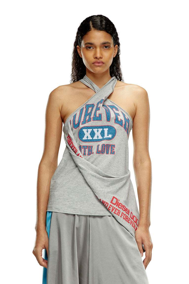 College tank top with twisted front- Light Grey