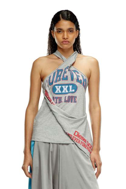 College tank top with twisted front- Light Grey
