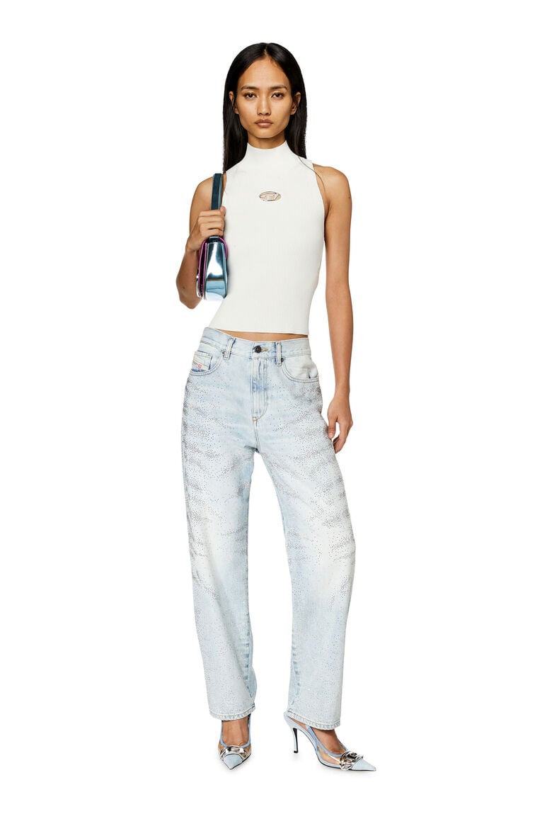 Ribbed-knit turtleneck top- White