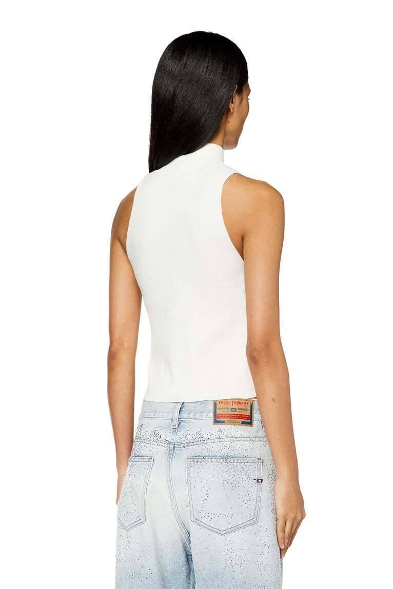 Ribbed-knit turtleneck top- White