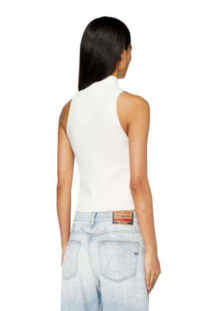 Ribbed-knit turtleneck top- White