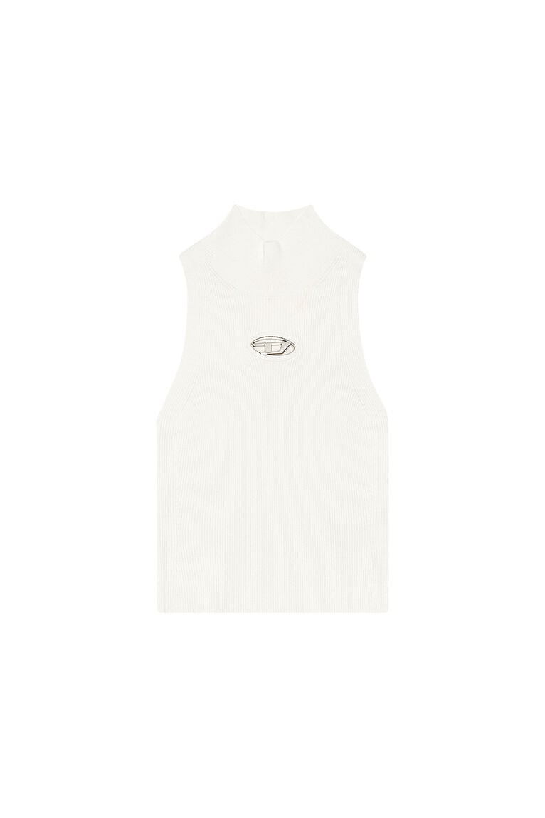 Ribbed-knit turtleneck top- White