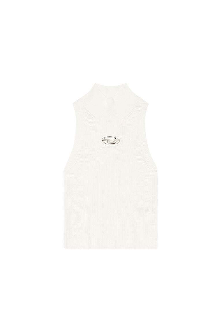 Ribbed-knit turtleneck top- White