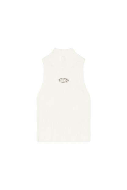 Ribbed-knit turtleneck top- White