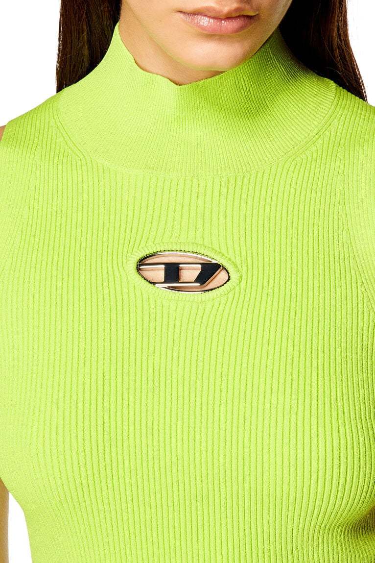 Ribbed-knit turtleneck top- Green Fluo