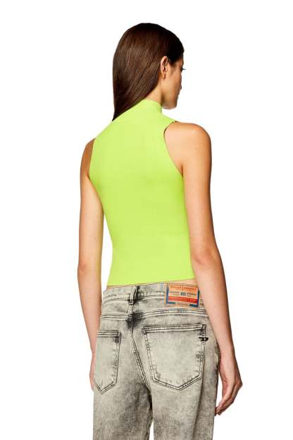 Ribbed-knit turtleneck top- Green Fluo