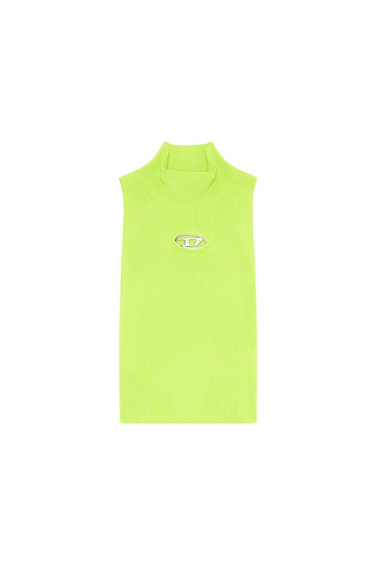 Ribbed-knit turtleneck top- Green Fluo