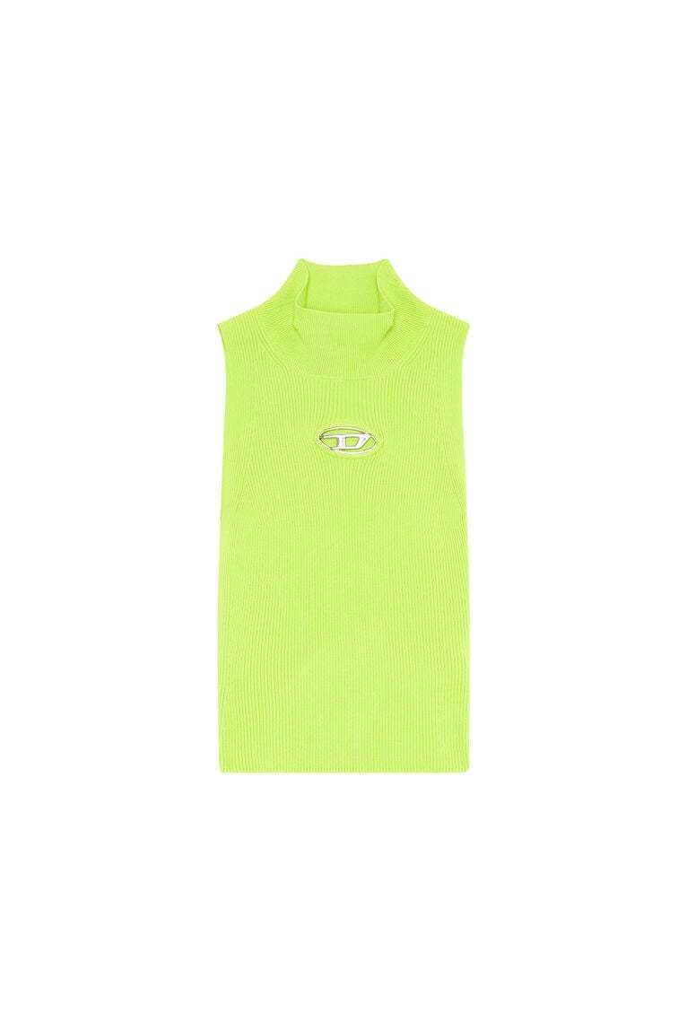 Ribbed-knit turtleneck top- Green Fluo