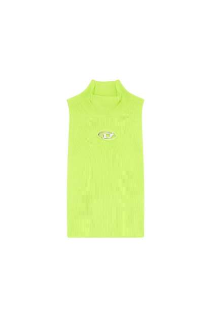 Ribbed-knit turtleneck top- Green Fluo