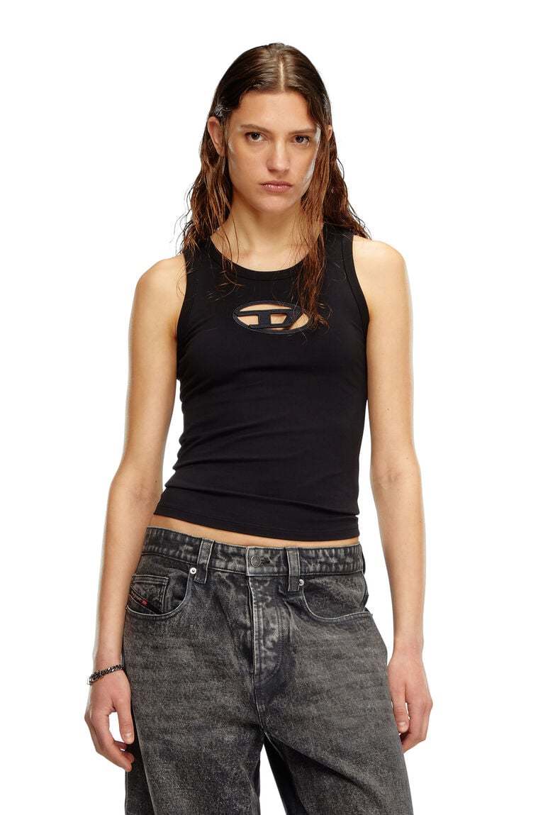 Tank top with cut-out Oval D logo-Black