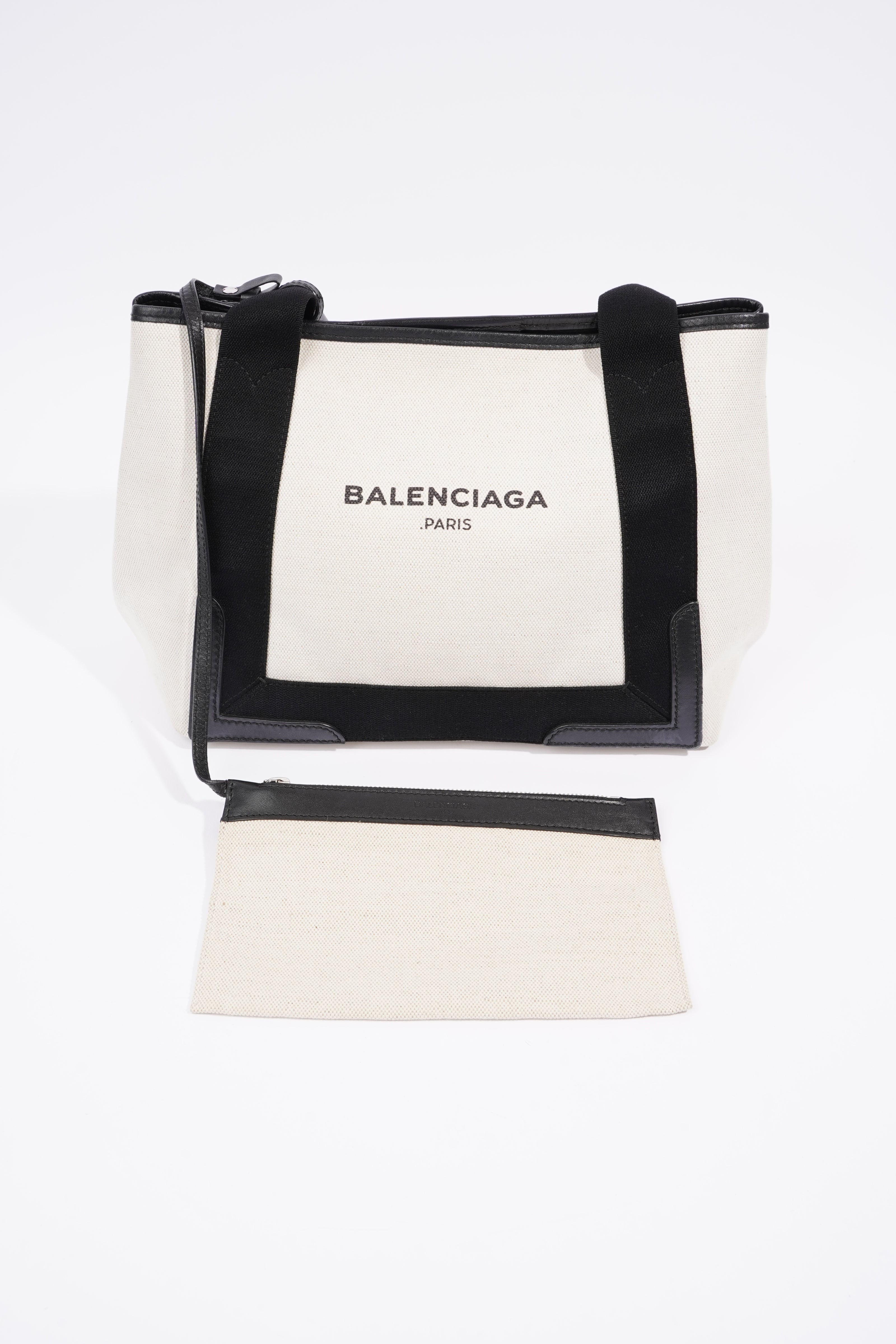 BALETKTNCIAGA Cabas Tote Bag Off white / Black Canvas Small