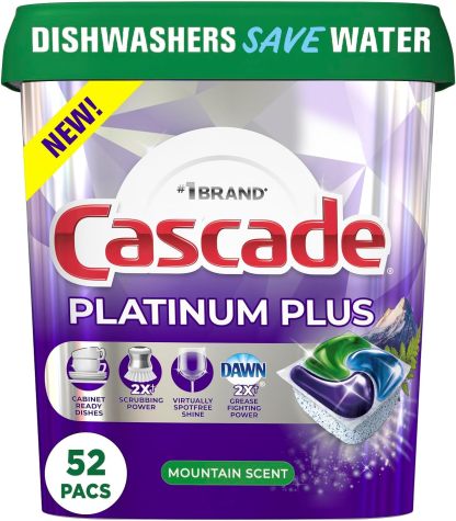 Cascade Platinum Plus Dishwasher Pod, Dish Detergent ActionPacs Dish Pods, Fresh, 52 Count