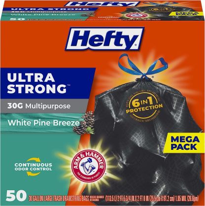 Hefty Ultra Strong Tall Kitchen Trash Bags, Lavender & Sweet Vanilla Scent, 13 Gallon, 80 Count