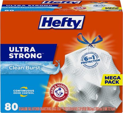 Hefty Ultra Strong Tall Kitchen Trash Bags, Lavender & Sweet Vanilla Scent, 13 Gallon, 80 Count