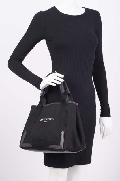 BALETKTNCIAGA Cabas Tote Bag Black Canvas Small