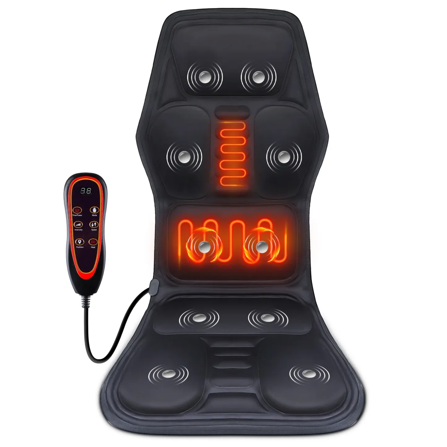 Electric Massage Chair Cushion Seat Pad Shoulder Back Waist Massager Vibration 9-Level Heat Car Office Lumbar Neck Pain Relief