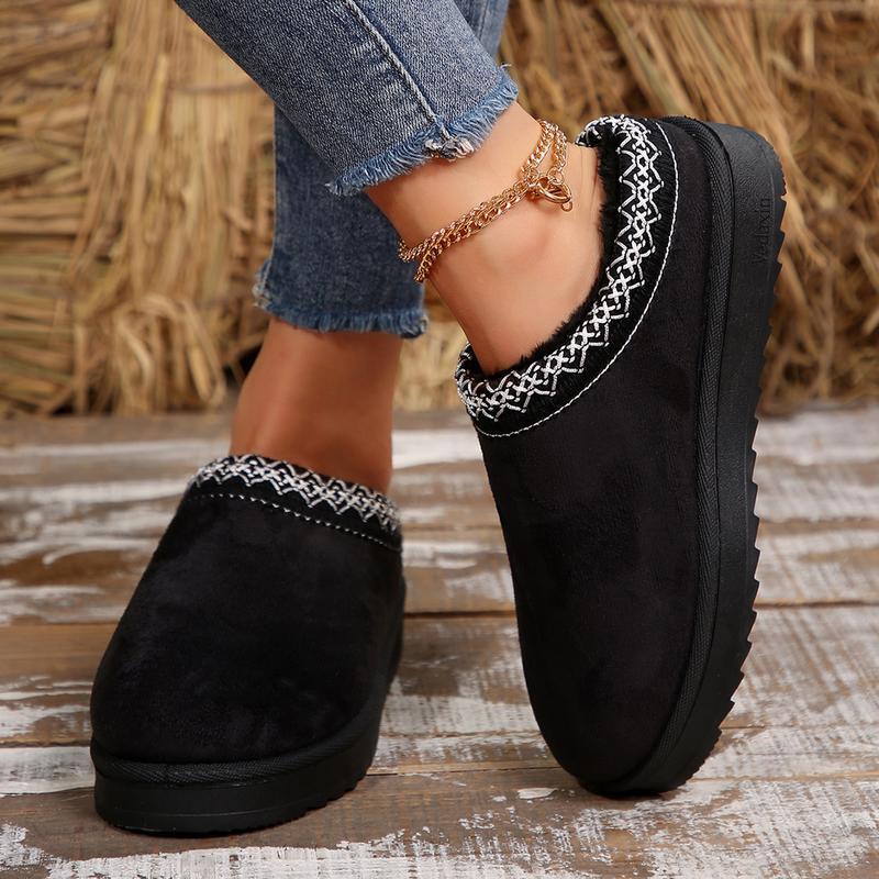 Women's Platform Short Ankle Boots Warm Slip-On Snow Slippers for Indoor and Outdoor