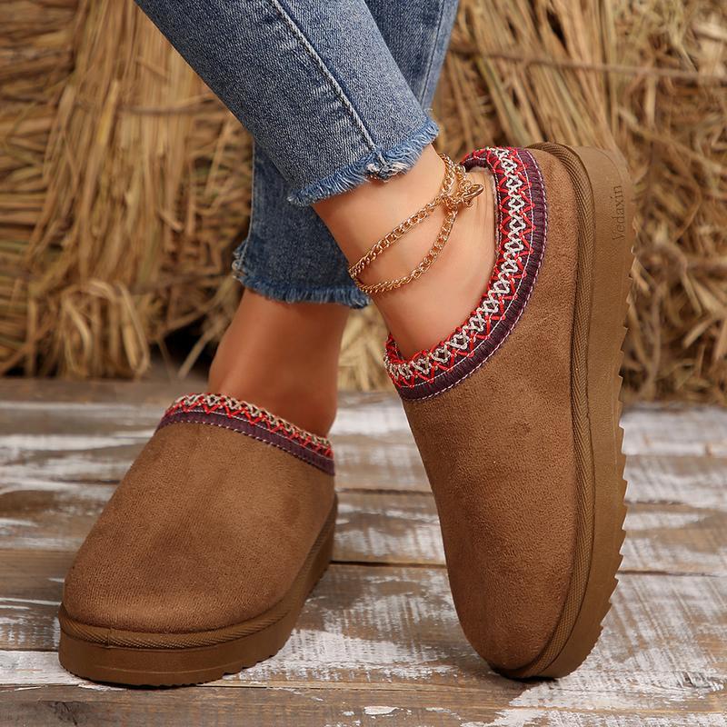 Women's Platform Short Ankle Boots Warm Slip-On Snow Slippers for Indoor and Outdoor