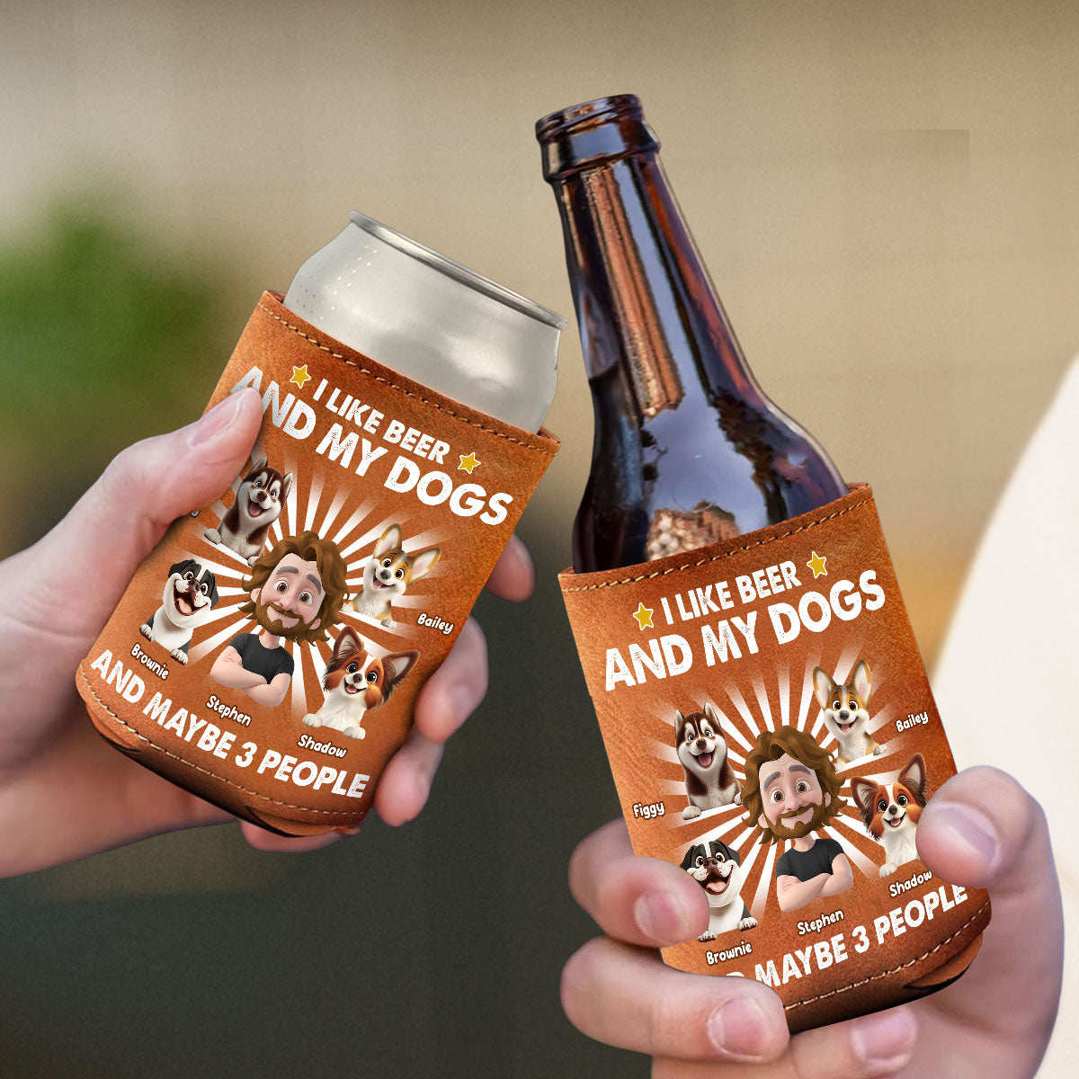 I Like Beer -  Custom Leather Can Cooler Holder