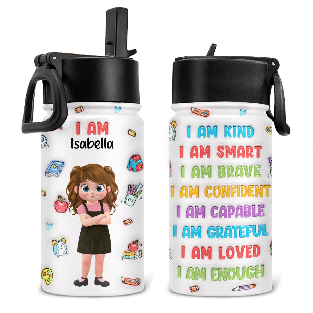 Kind Smart Loved Cartoonize -  3D Inflated Effect Kids Water Bottle