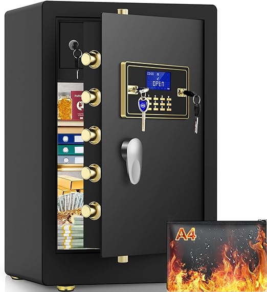 5.0 Cuft Extra Large Heavy Duty Safe Box, Home Safe Fireproof Waterproof with Double Safety Key Lock and Separate Lock Box, Anti-Theft Digital Fireproof Safe for Home Hotel Office(27.6"*15"*16.5")