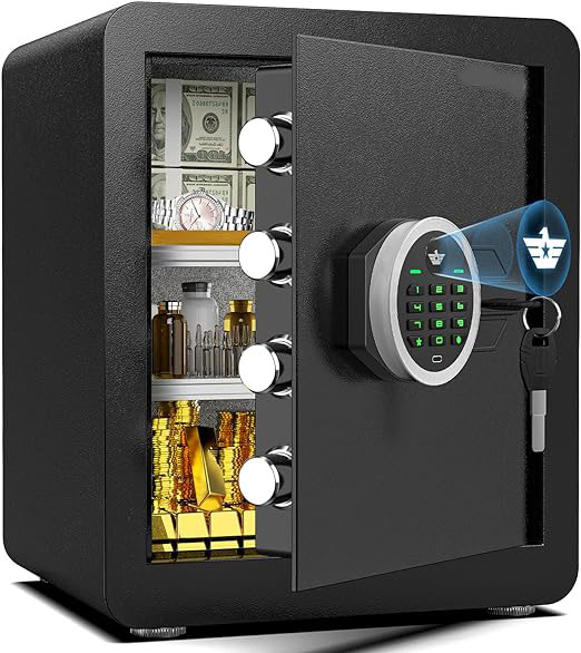 hayeswheel  [2024 NEW] 2.0 Cub Safe Box, Money Safe with Digital Keypad and Dual Alarm System, Home Safe With Mute Function and LED Light, Safe with Removable Shelf, Safe for Money Documents Valuables