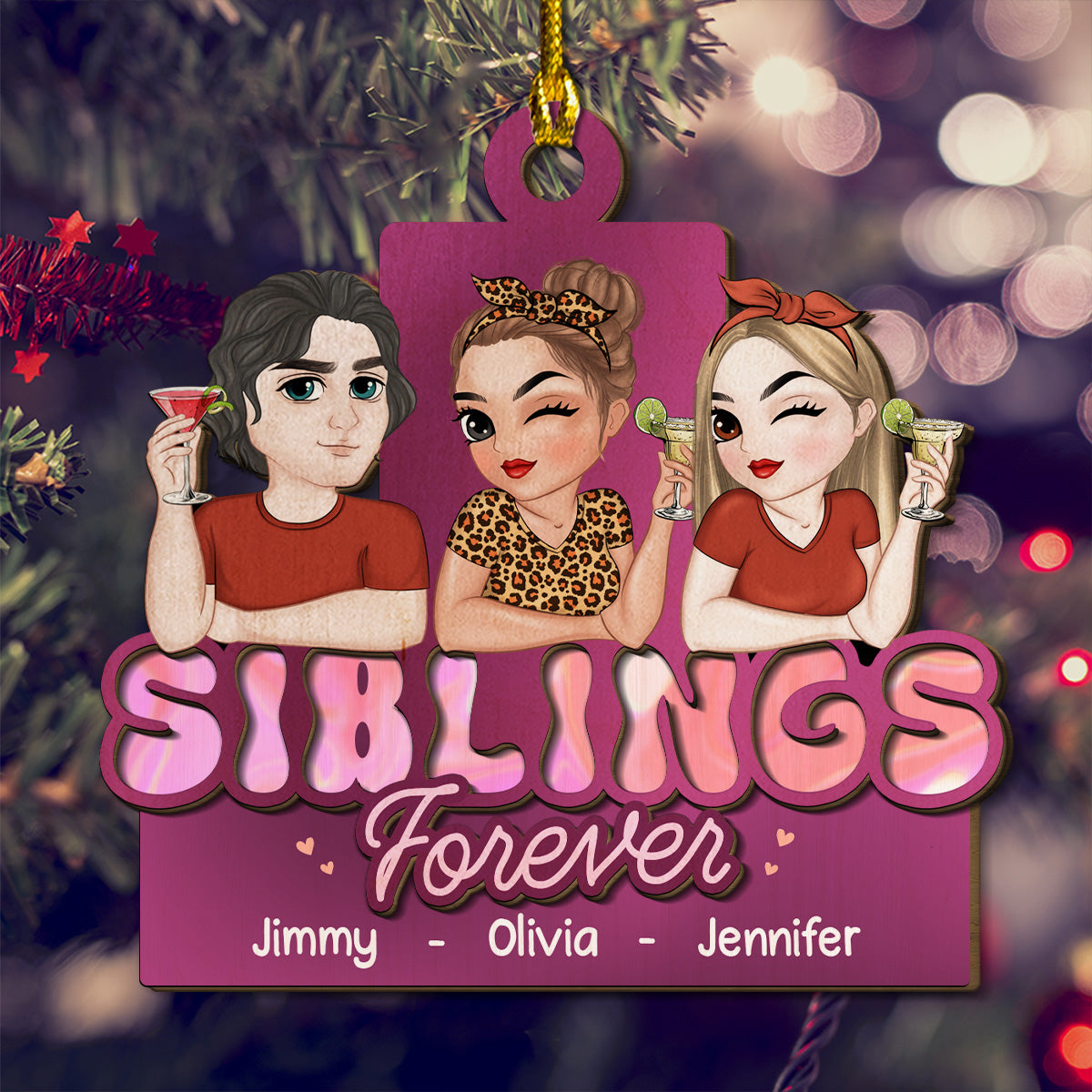 Siblings Forever - 2-Layered Wood Ornament