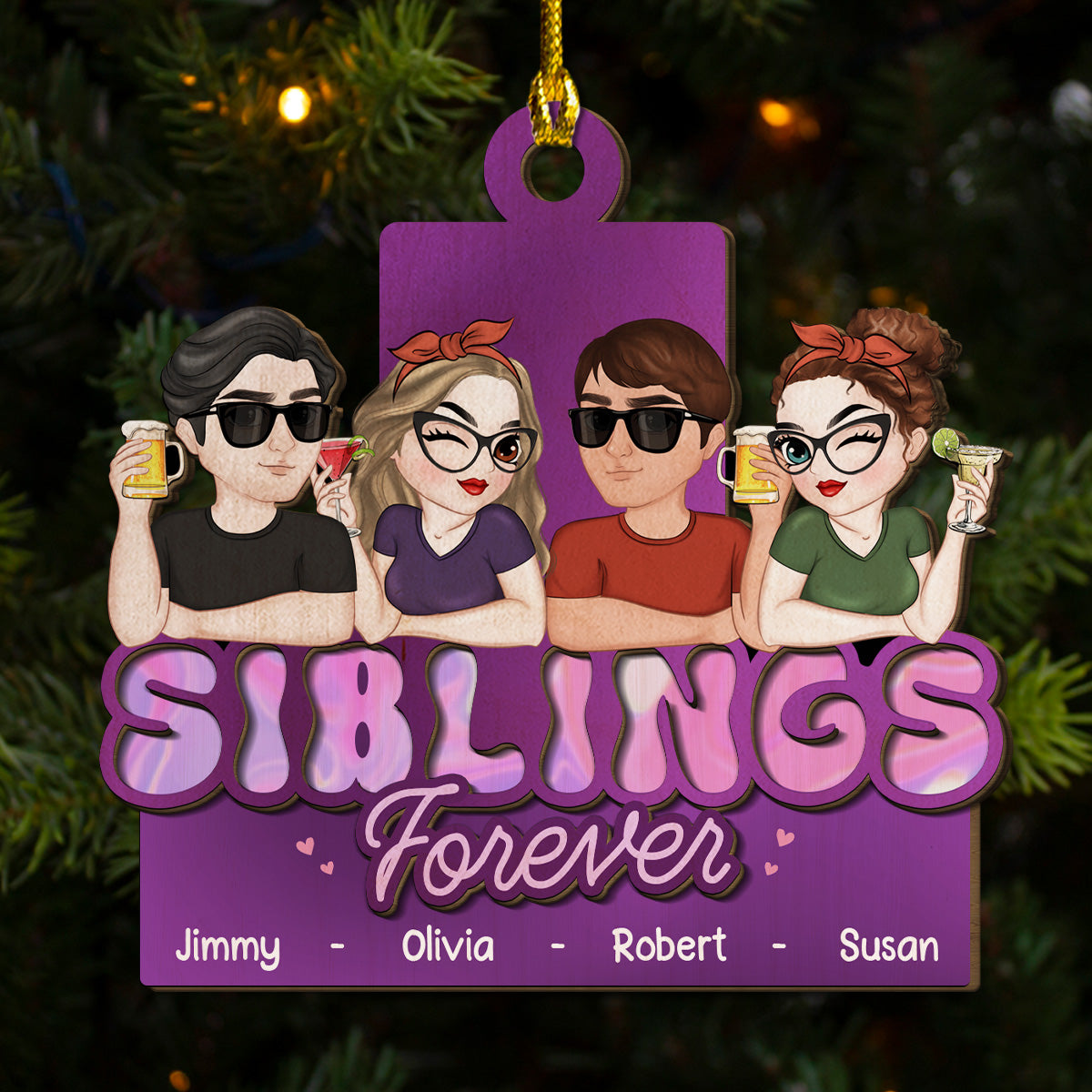 Siblings Forever - 2-Layered Wood Ornament