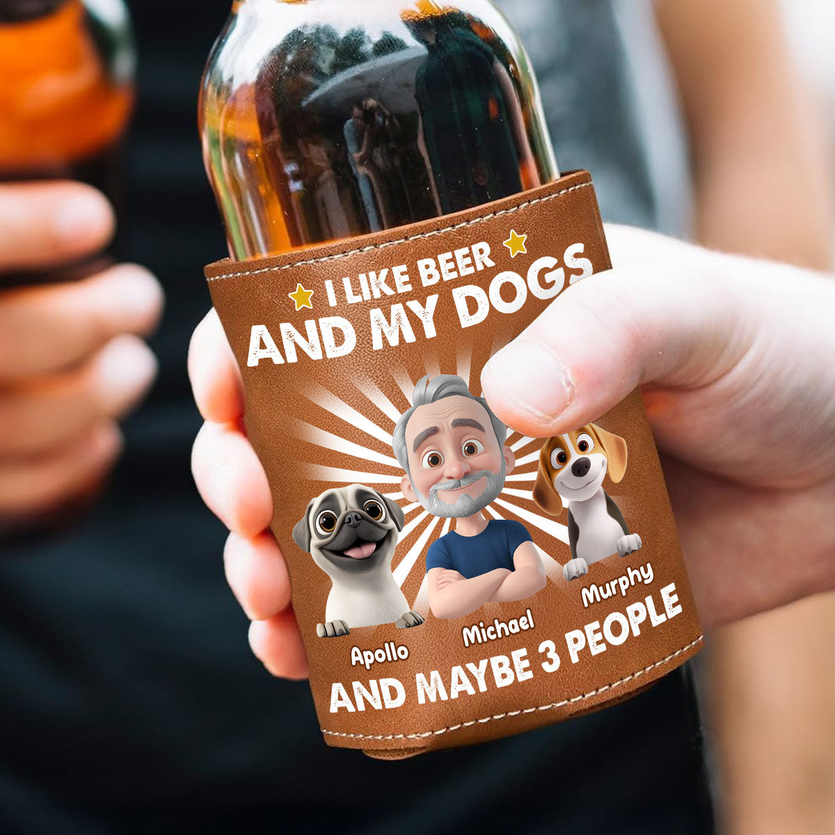 I Like Beer -  Custom Leather Can Cooler Holder