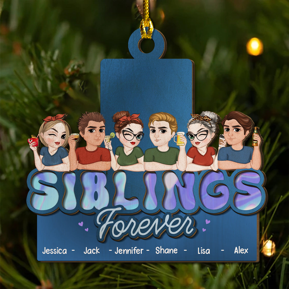 Siblings Forever - 2-Layered Wood Ornament