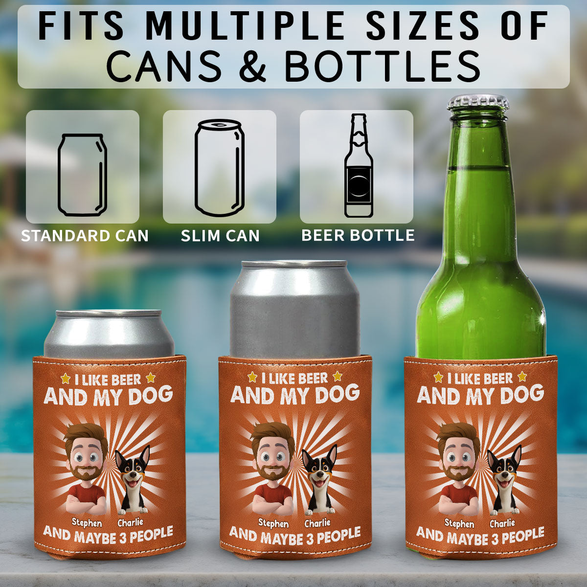 I Like Beer -  Custom Leather Can Cooler Holder