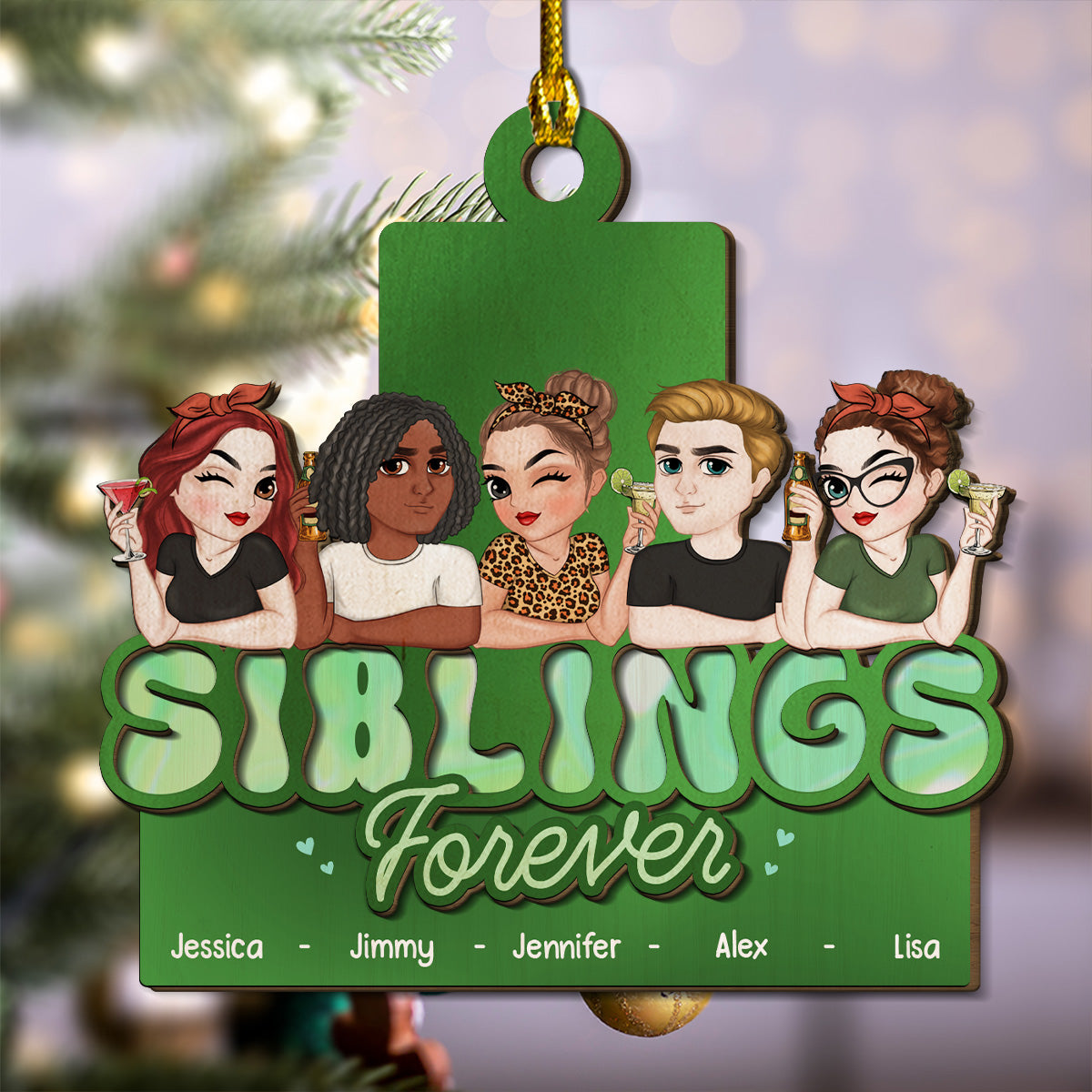 Siblings Forever - 2-Layered Wood Ornament