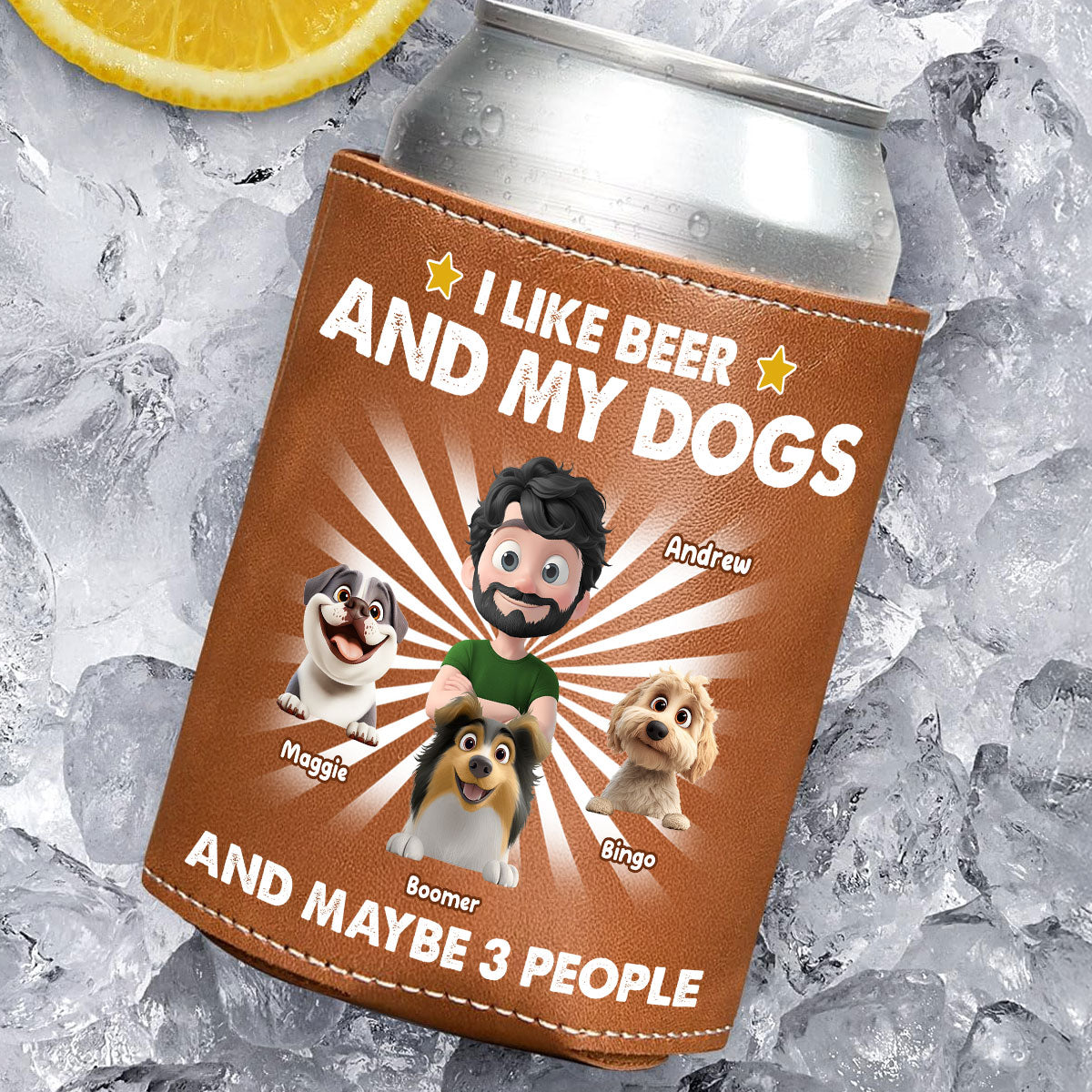 I Like Beer -  Custom Leather Can Cooler Holder