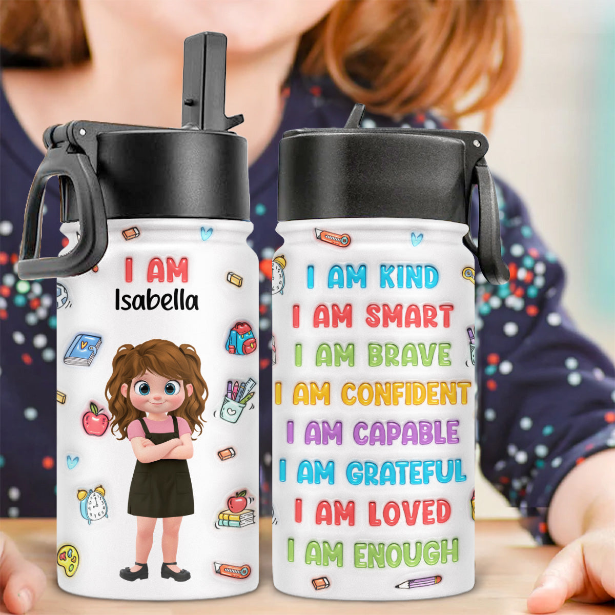 Kind Smart Loved Cartoonize -  3D Inflated Effect Kids Water Bottle