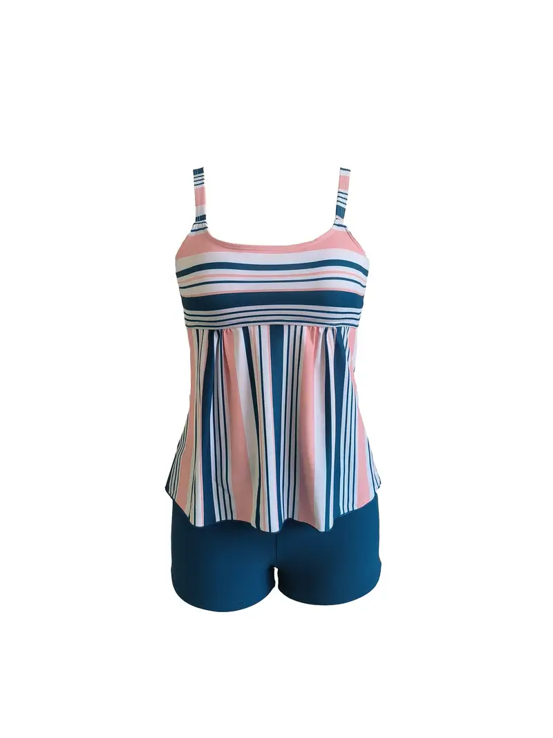 Striped Tankini Tummy Control Swimsuit 