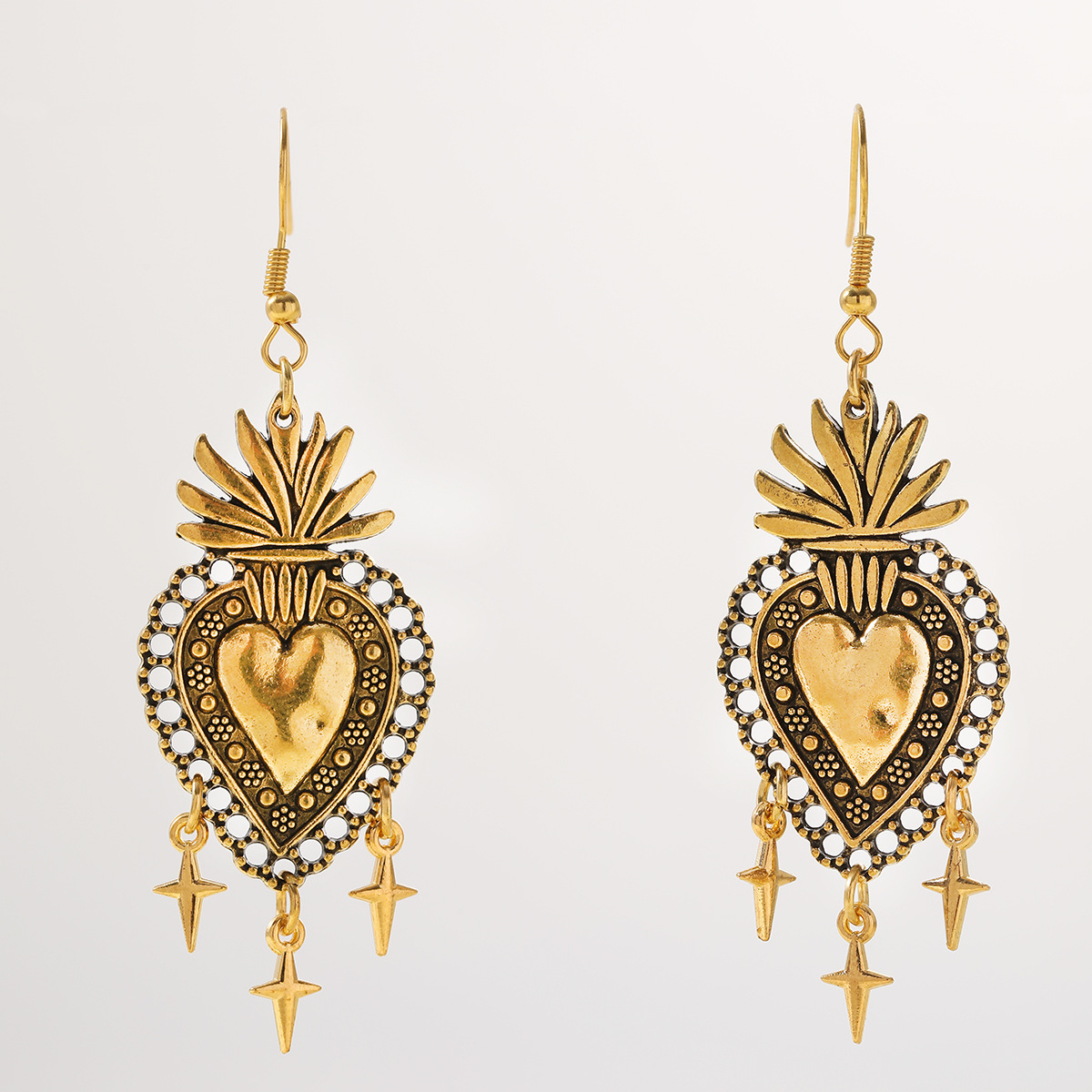 Gold Sacred Heart Votive Earrings