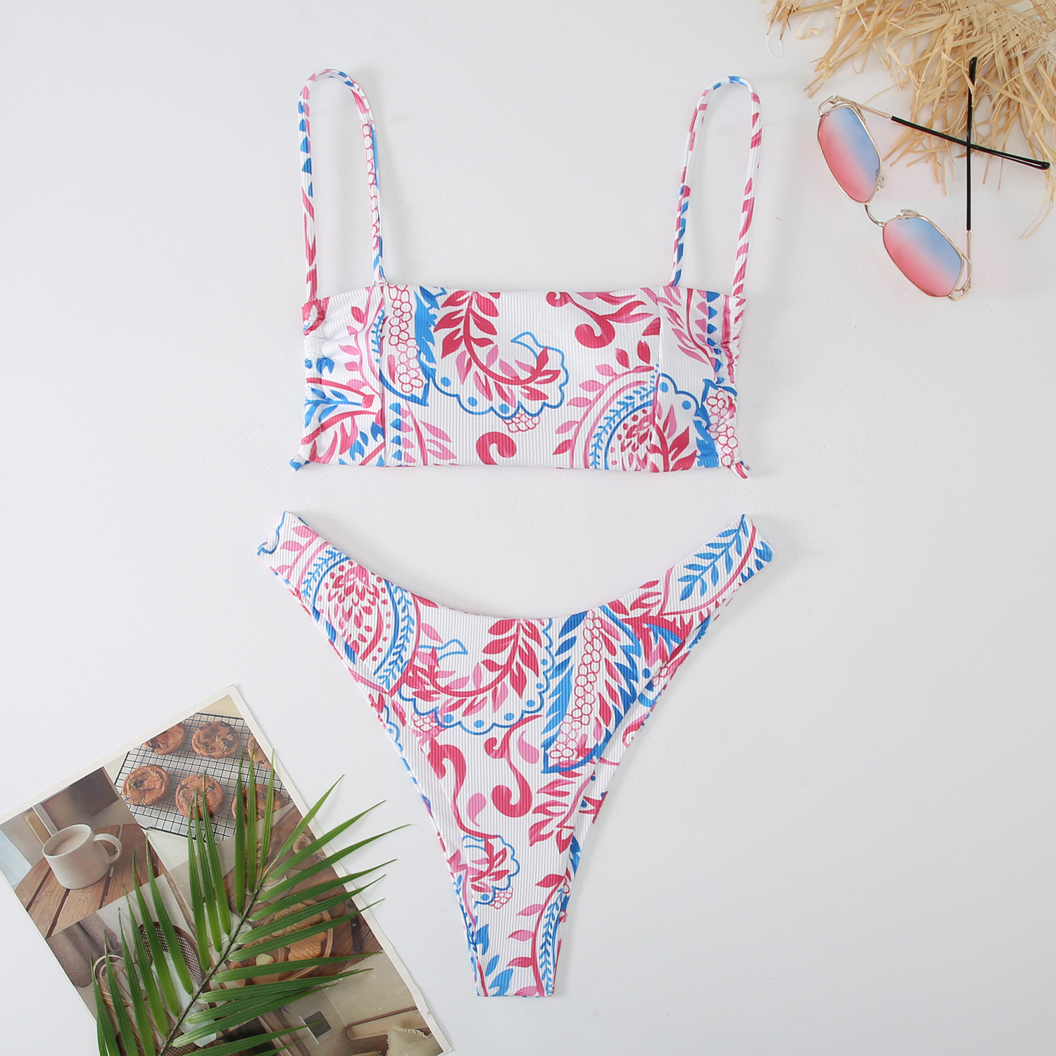 Tropics Flower Print Bralette Bikini Set 