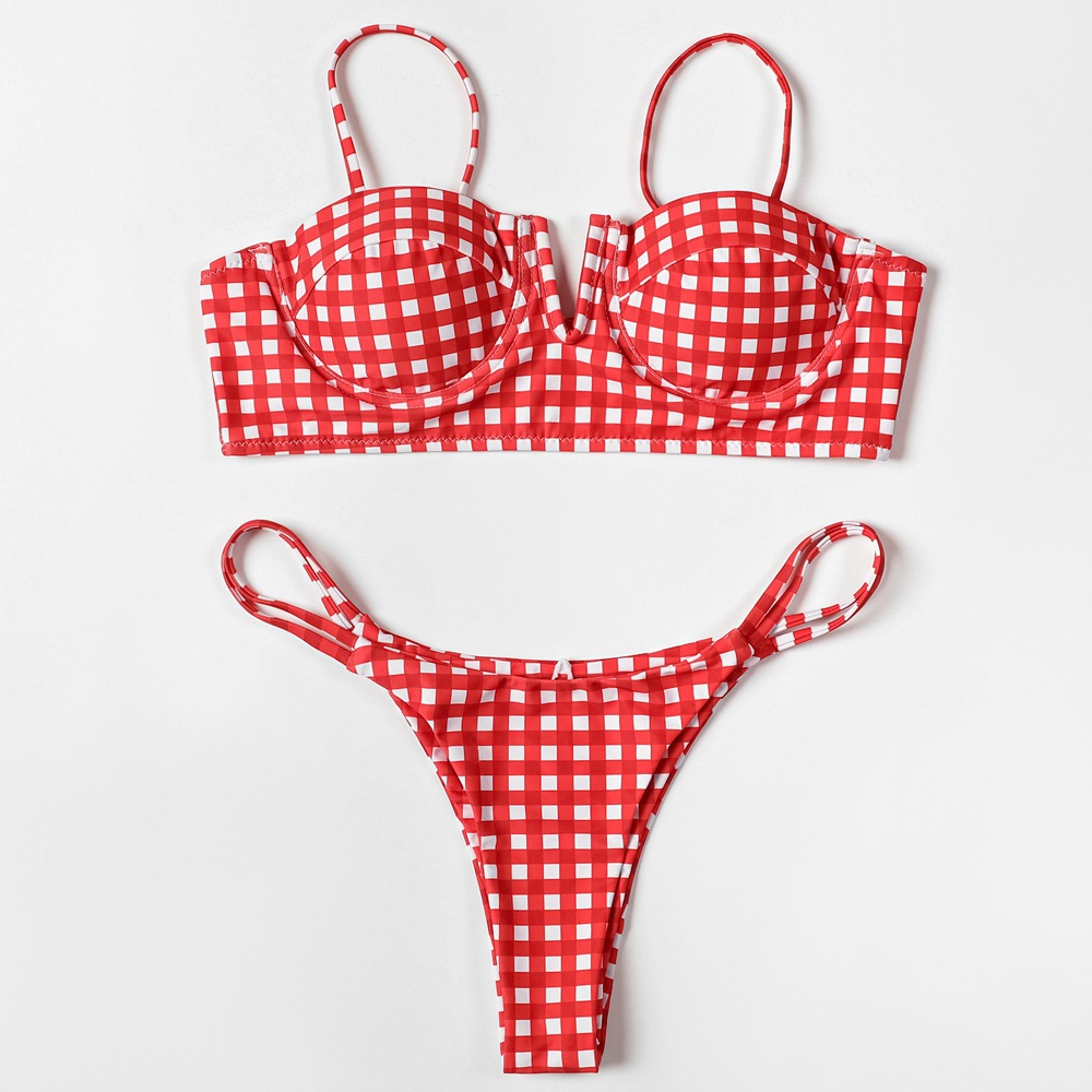 Red retro gingham Bralette Bikini Set 