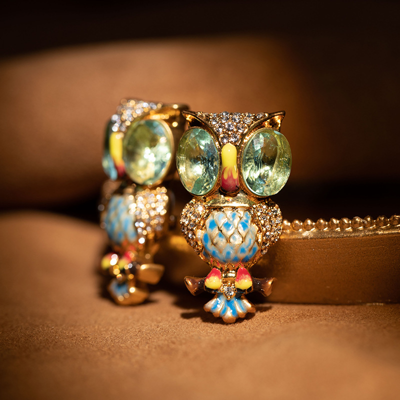 Love Birds Earrings Trendy Retro Versatile Cute Colored Diamonds Owl