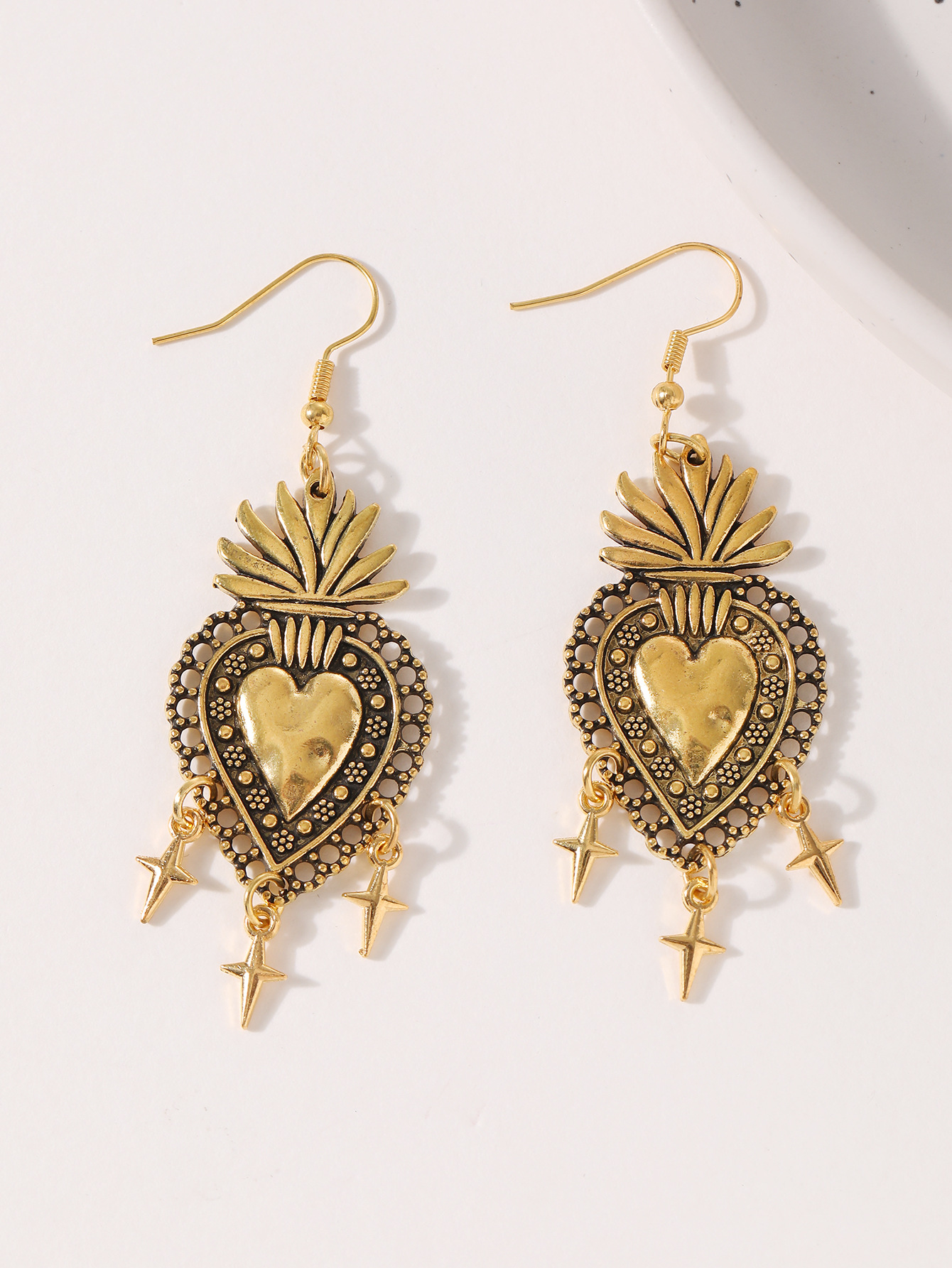 Gold Sacred Heart Votive Earrings