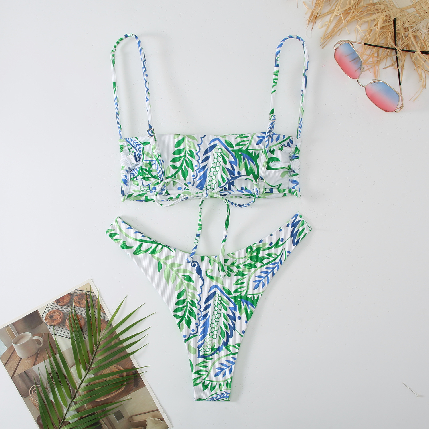 Tropics Flower Print Bralette Bikini Set 