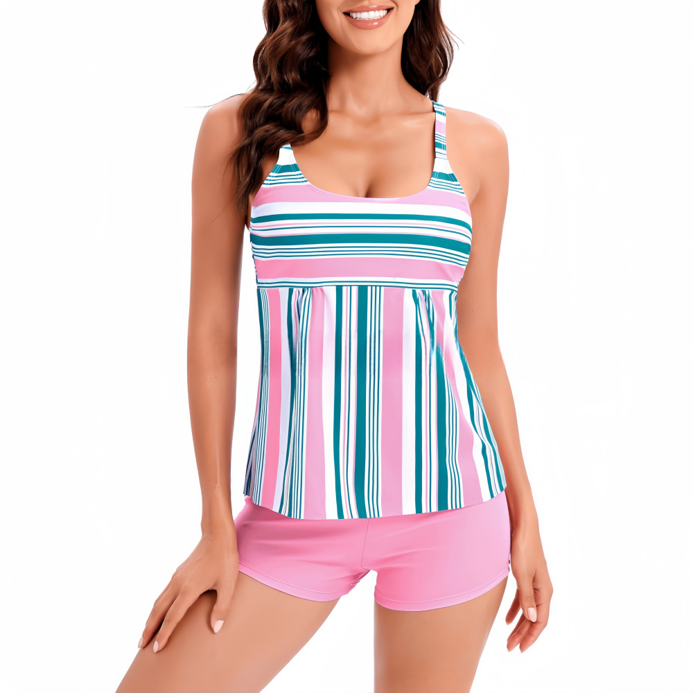 Striped Tankini Tummy Control Swimsuit 