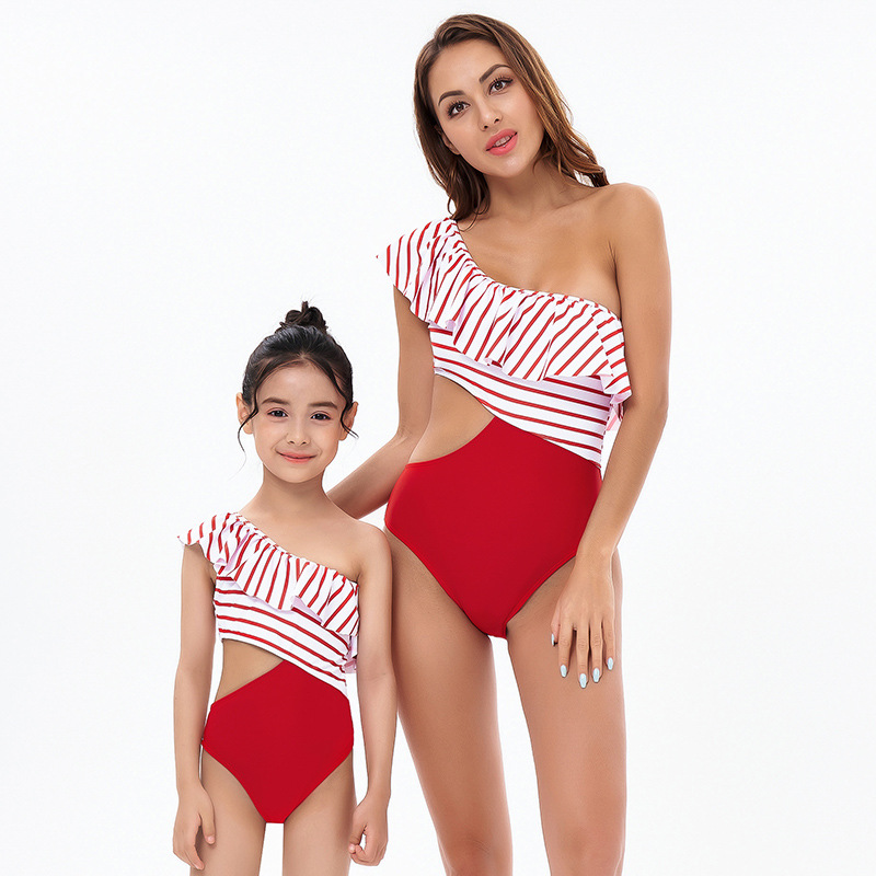 Mother&Daughter Single Shoulder Bikini Set 