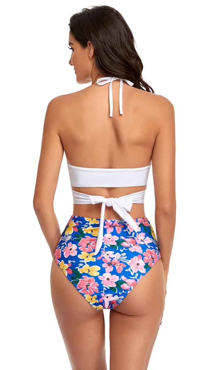 High Waist Tummy Control Halter Wrapped Bikini Set
