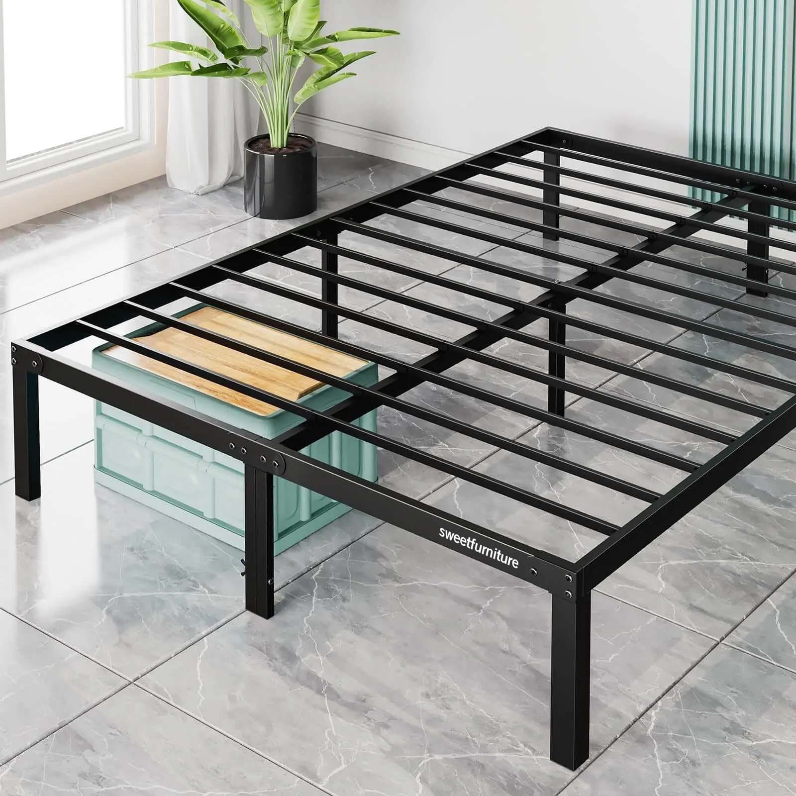 Bed Frame Metal Platform Bed Frame Mattress Foundation with Steel Slat Support