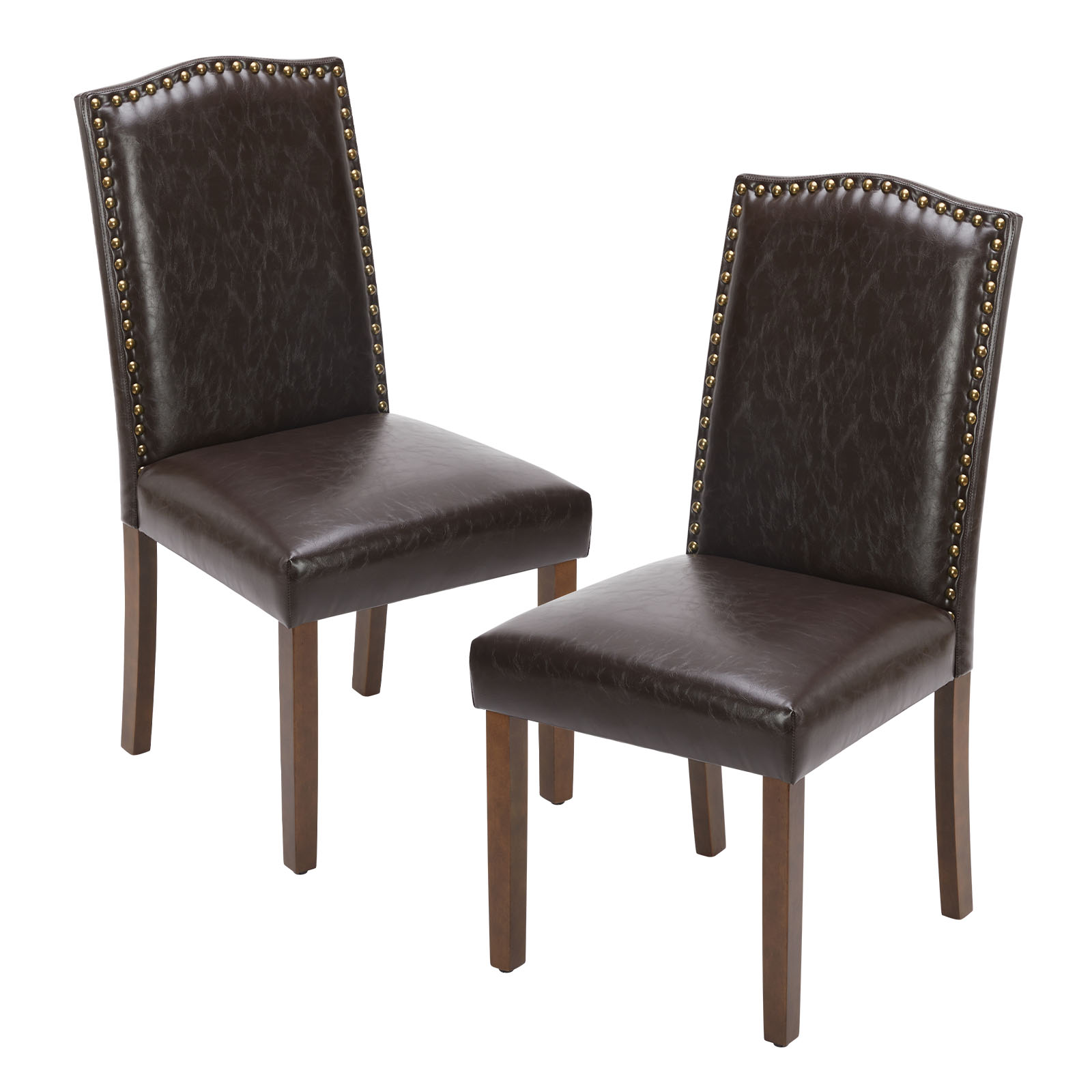 Living Room, Upholstered Leather Dining, Parsons Nailhead Trim and Wood Legs（2PCS）