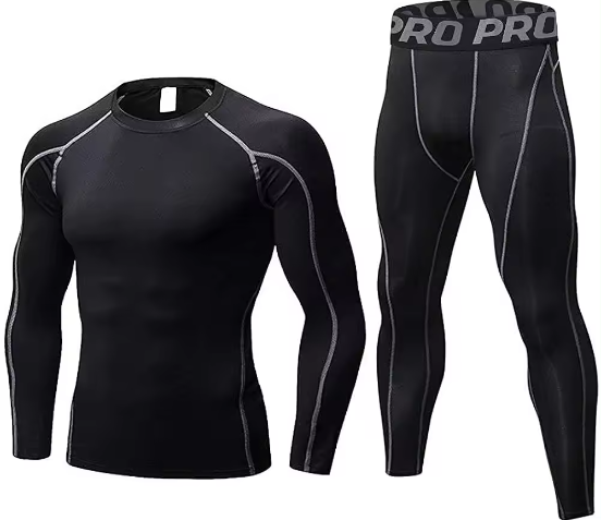 2024 Mens Workout Compression Set Pants and Long Sleeve Shirts Winter High Quality Customized Gym Clothing Men