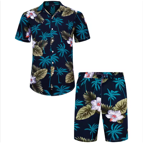 Men's Casual Summer Set 2-Piece Custom Aloha Shirt and Shorts Quick Dry Thermal Print Short Sleeve Clothes